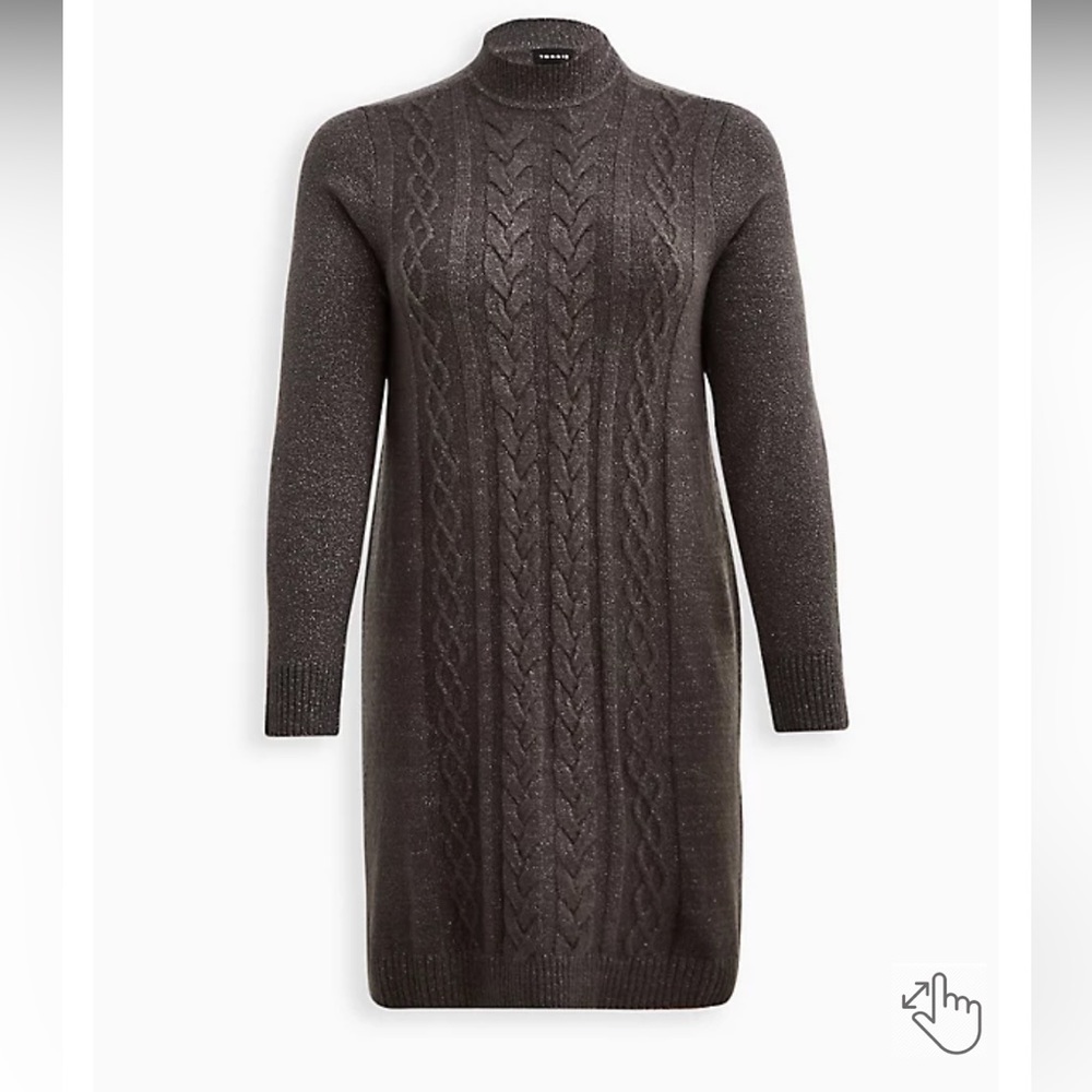 - New Without Tags Torrid Mock Neck Mini Dress - Lurex Cable Knit Grey size 2